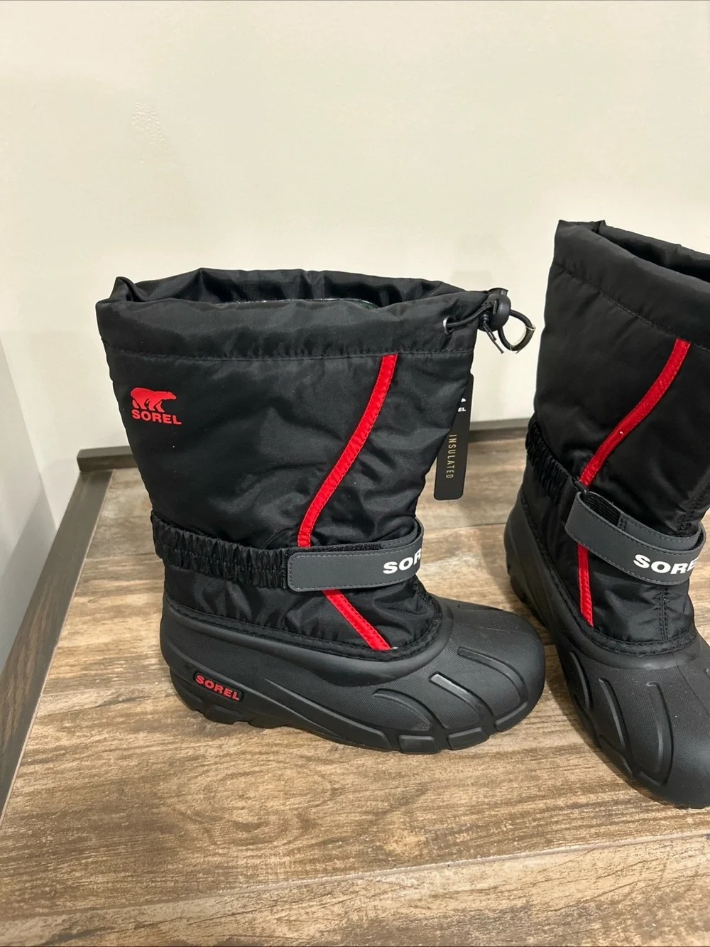 SOREL Youth Flurry Black Winter Snow Insulated Walking Boots Size 3